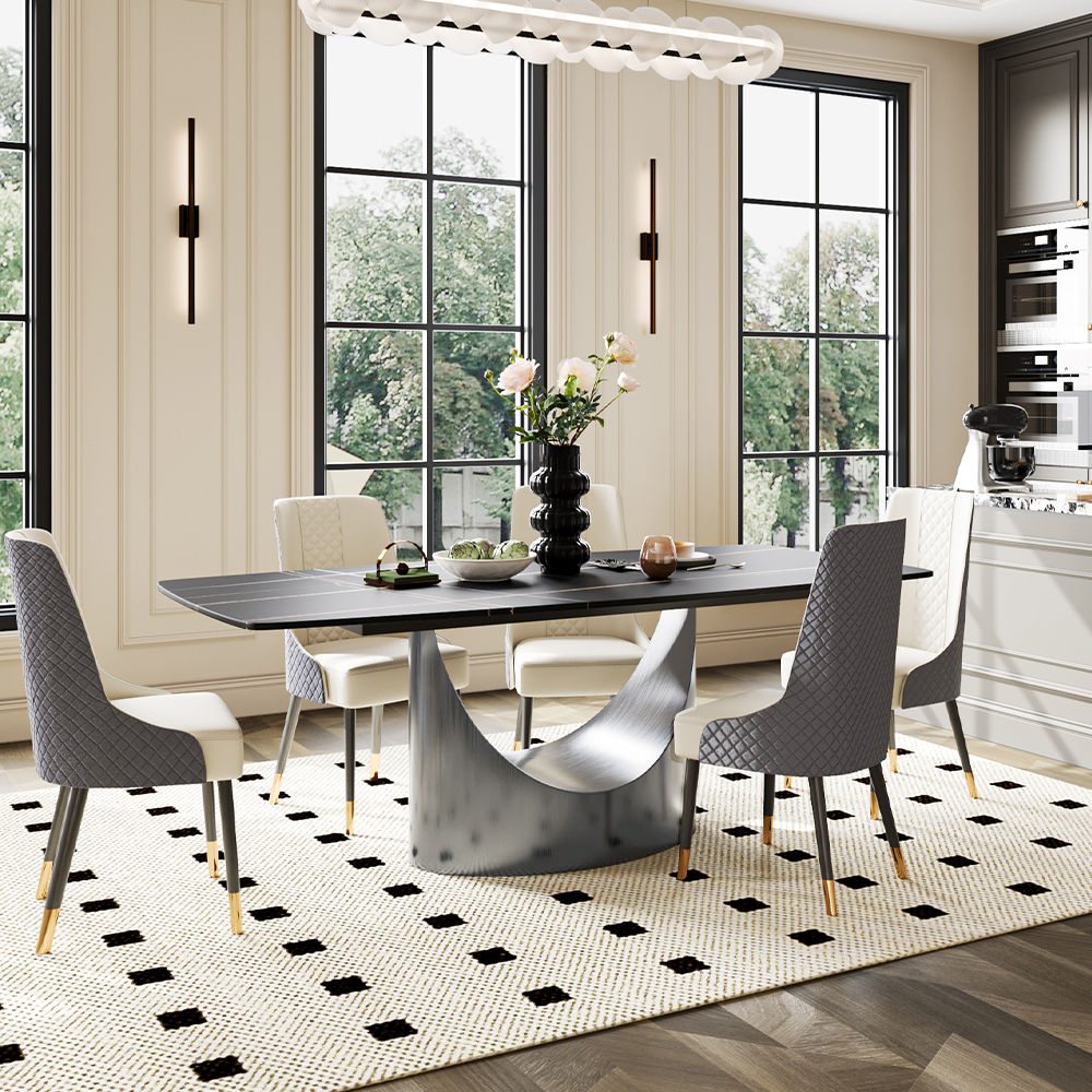 Modern Luxury Matte Black Sintered Stone Dining Tables