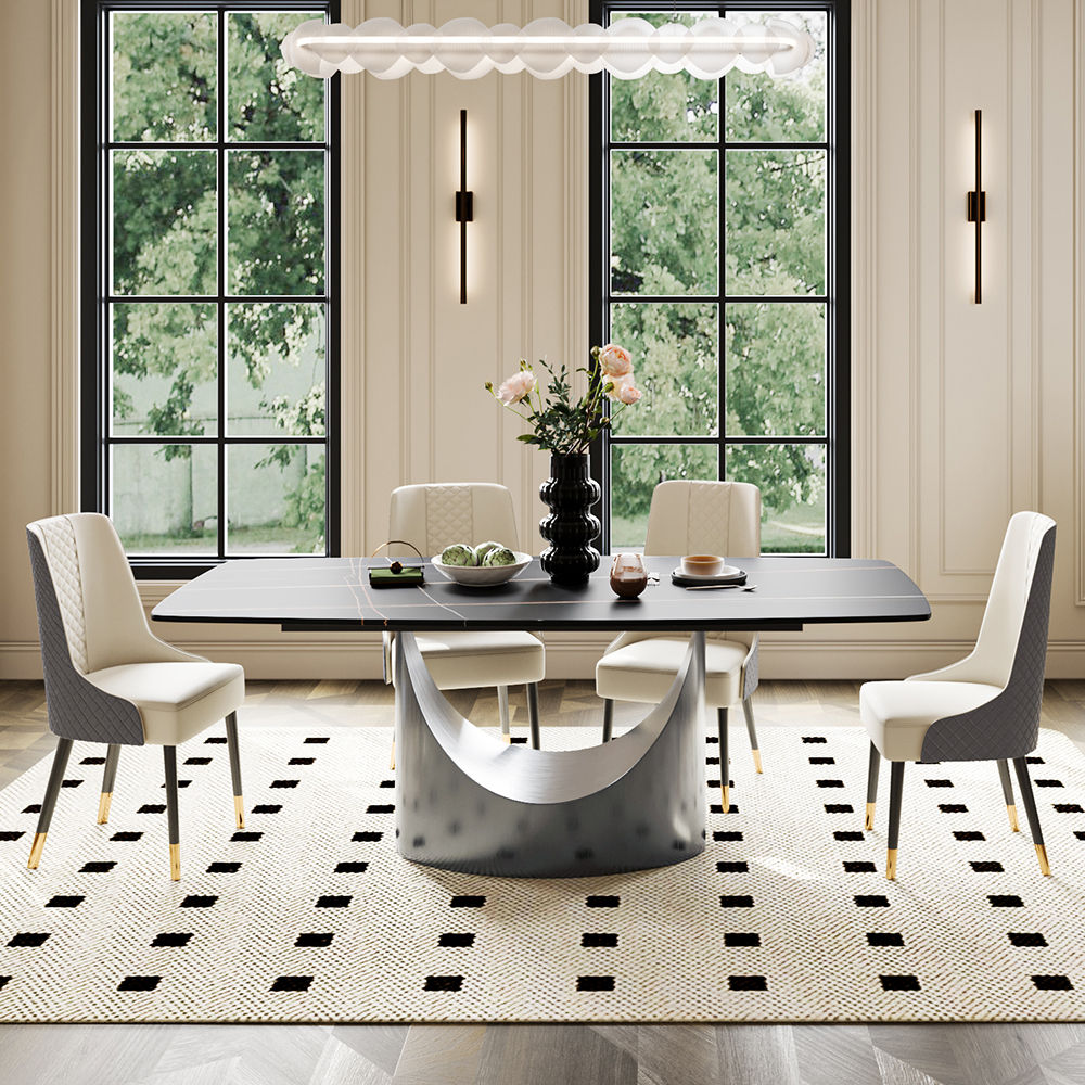 for 6 Matte Black Sintered Stone Dining Tables