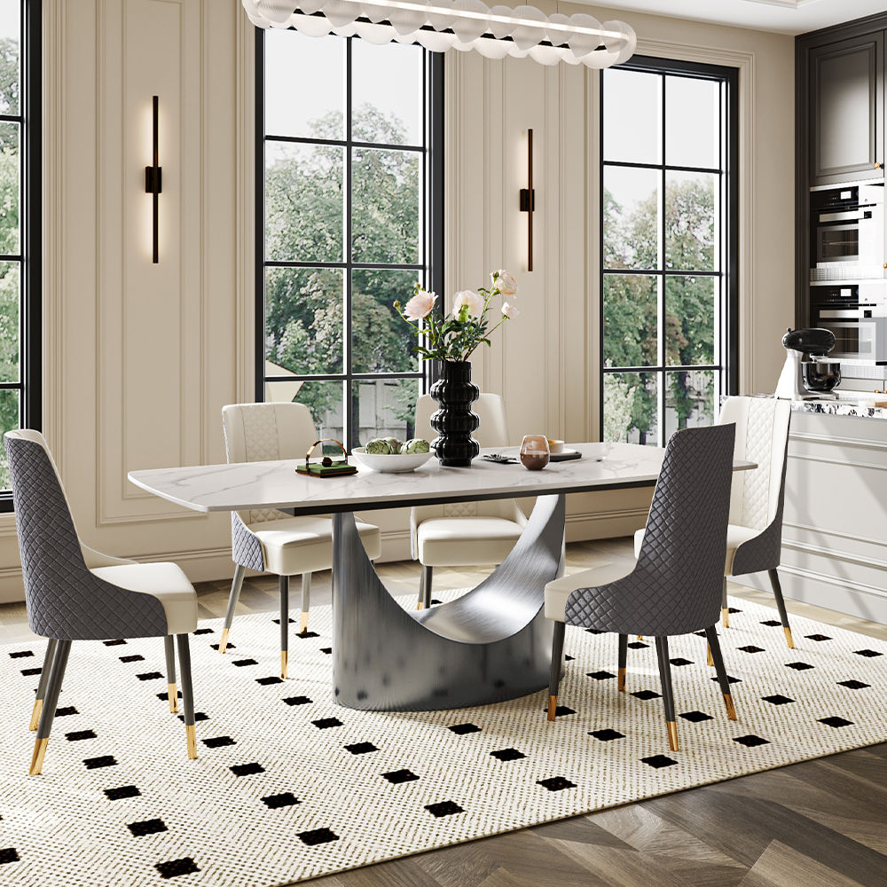 Metal Base Matte White Sintered Stone Dining Tables