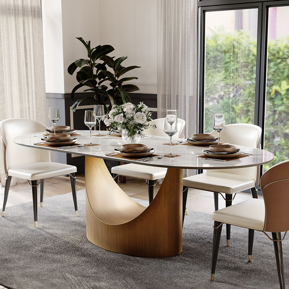 Metal Leg White Sintered Stone Dining Tables