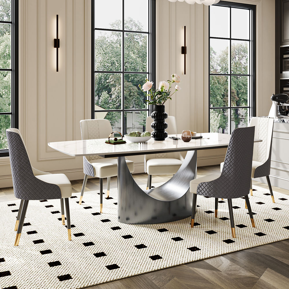Modern Luxury Glossy White Sintered Stone Dining Tables