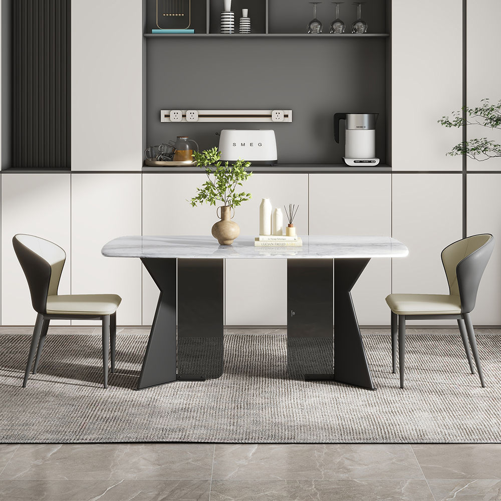 Partly Assemble White Glossy Sintered Stone Dining Tables