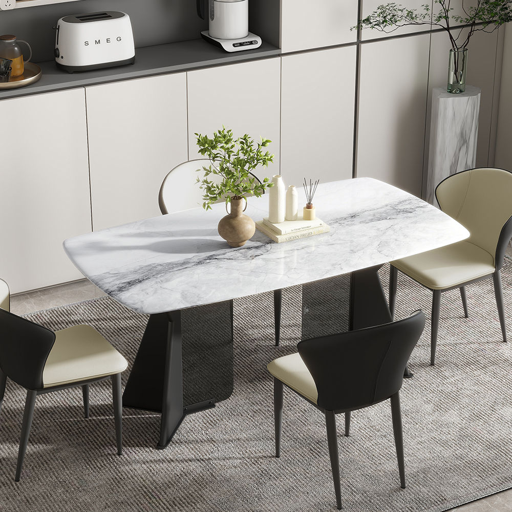 Glass White Glossy Sintered Stone Dining Tables
