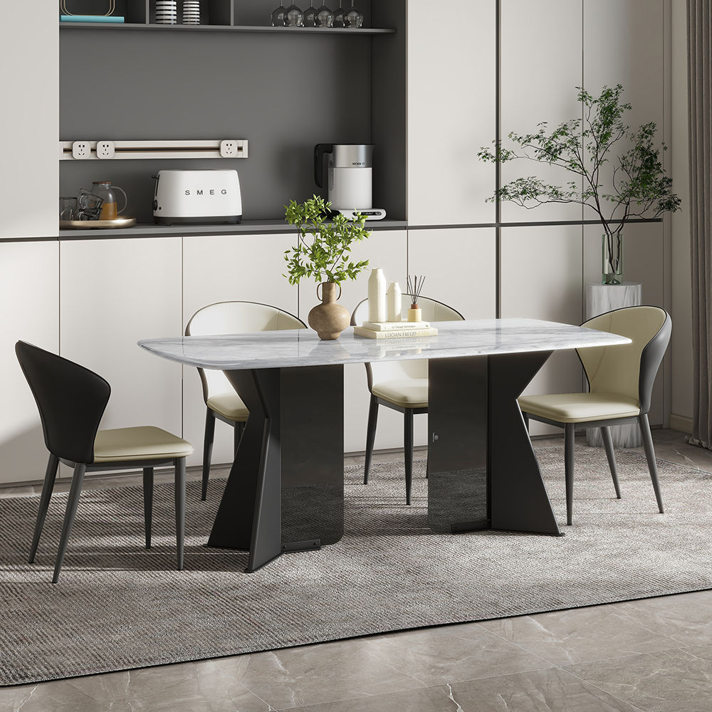 for 6 White Glossy Sintered Stone Dining Tables