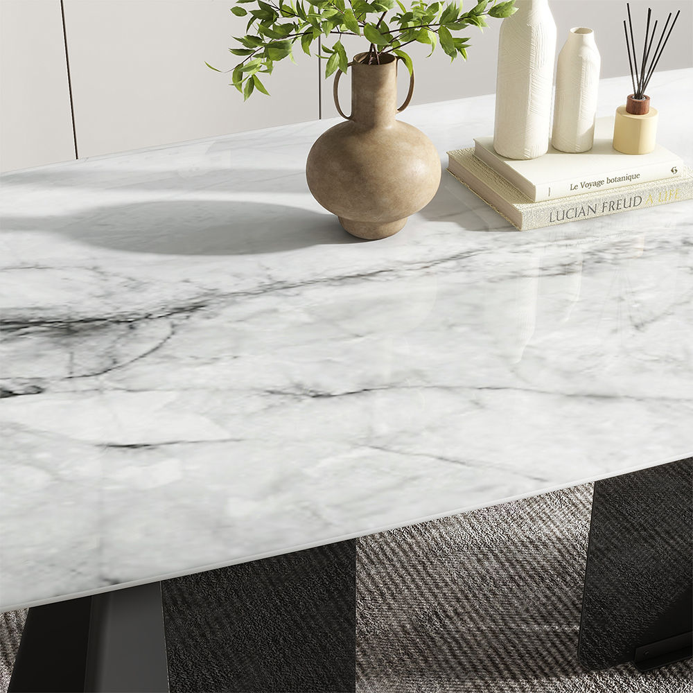 Glass White Glossy Sintered Stone Dining Tables