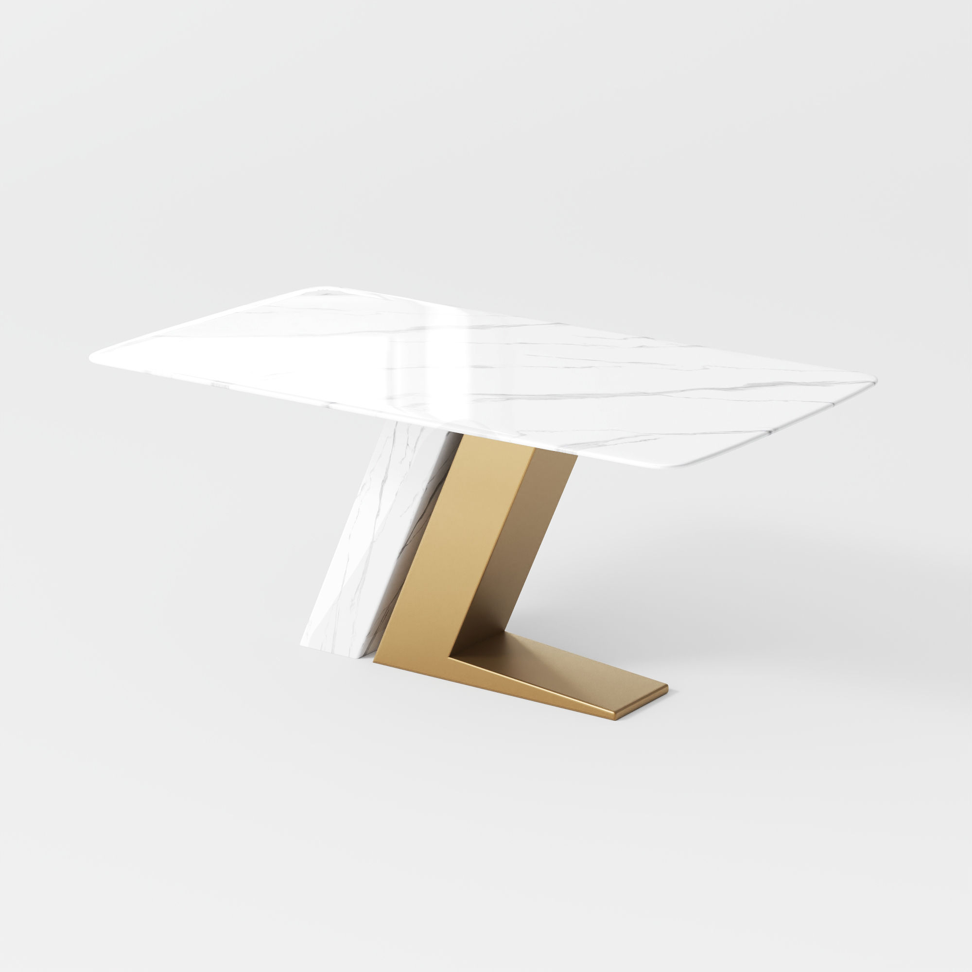 Metal Base Glossy White Sintered Stone Dining Tables