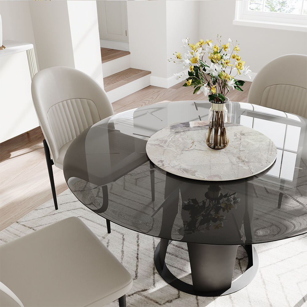 Metal Base Gray Glass Dining Tables