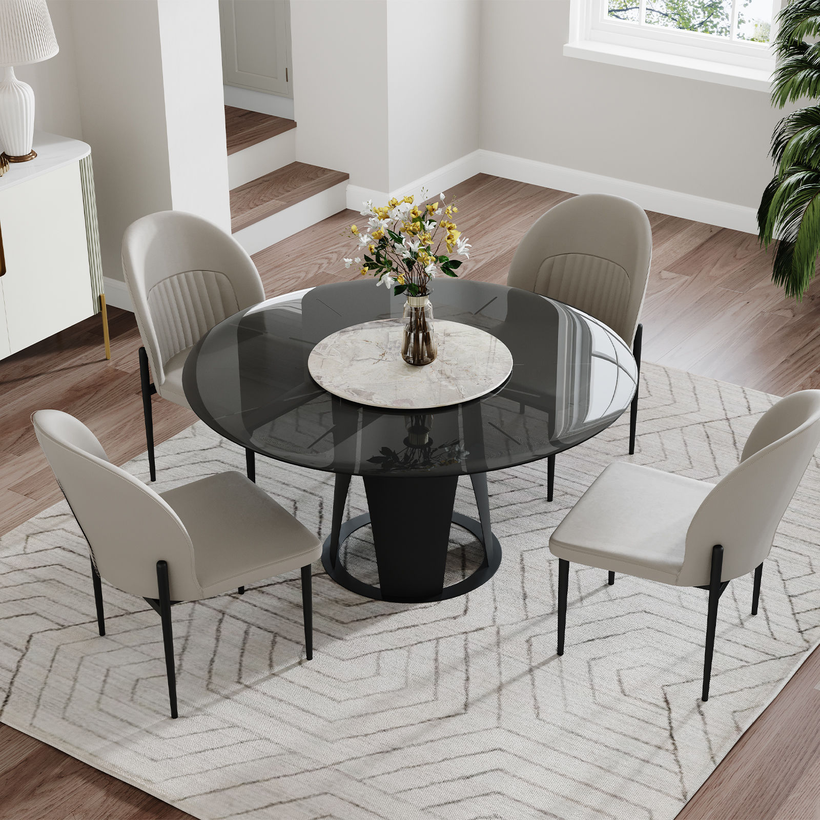 Sintered Stone Gray Glass Dining Tables