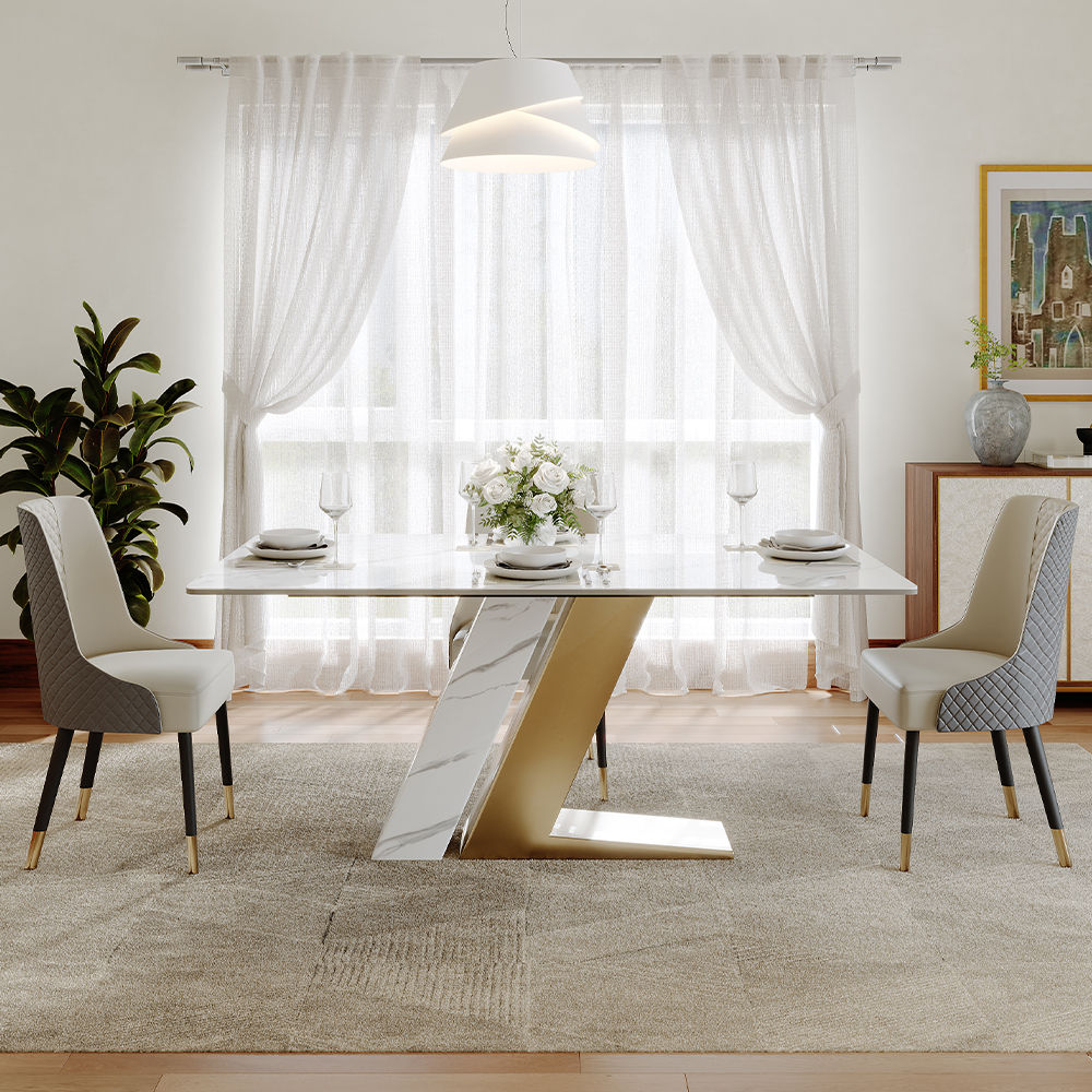 Sintered Stone Glossy White Sintered Stone Dining Tables