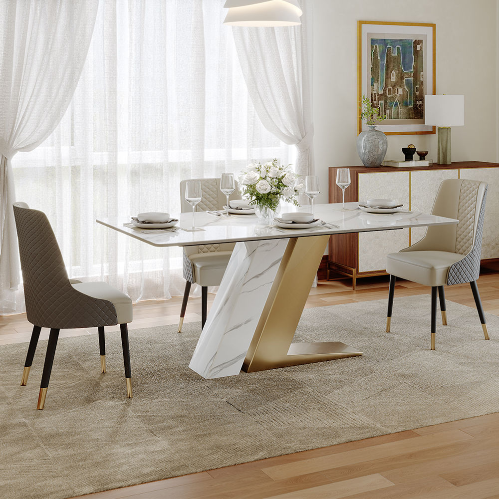 Partly Assemble Glossy White Sintered Stone Dining Tables
