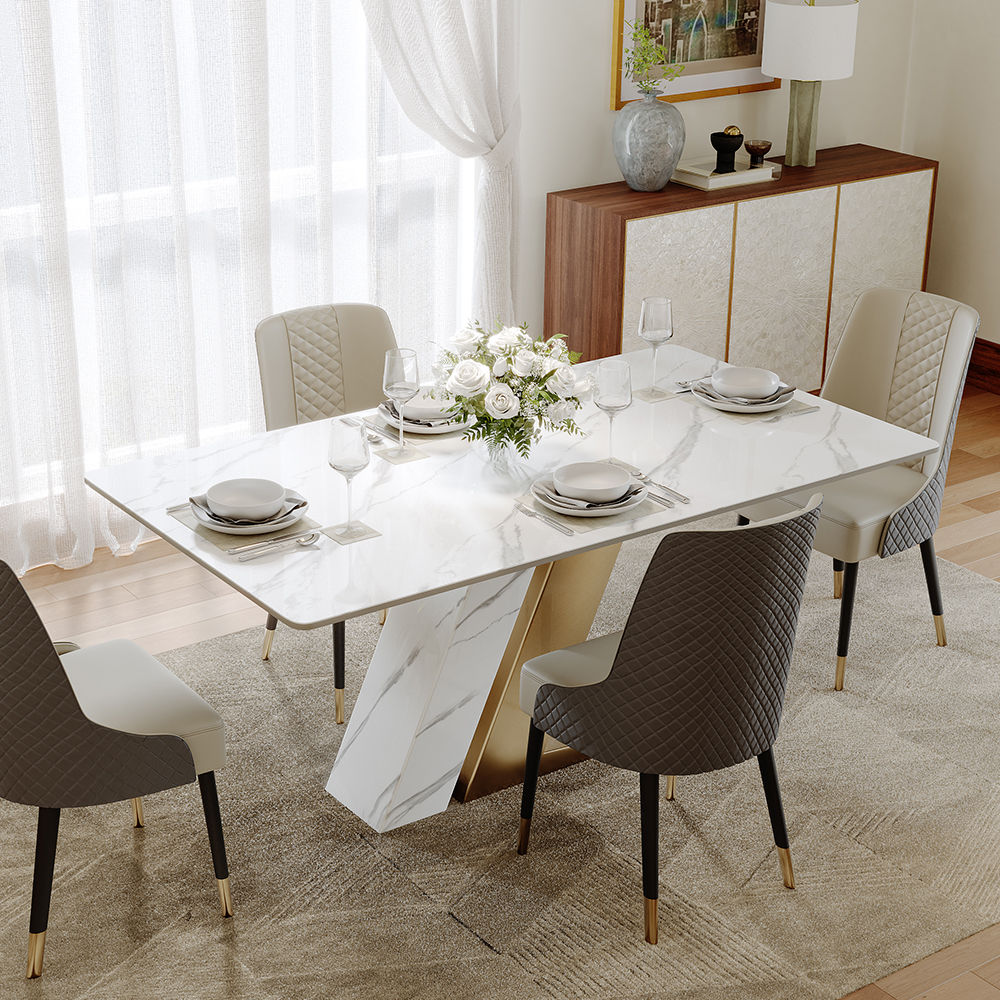 Partly Assemble Glossy White Sintered Stone Dining Tables