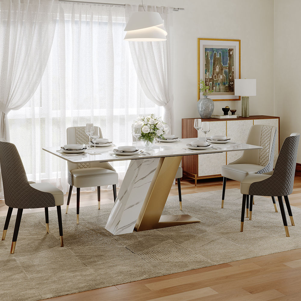 Partly Assemble Glossy White Sintered Stone Dining Tables
