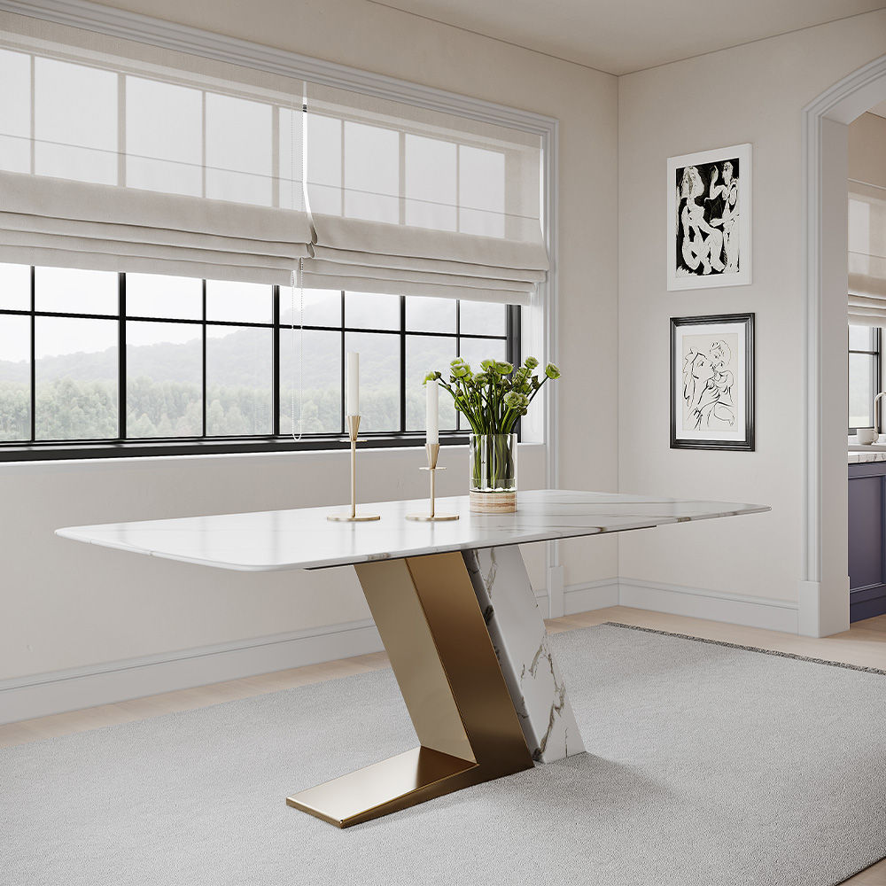 Rectangular Glossy White Sintered Stone Dining Tables
