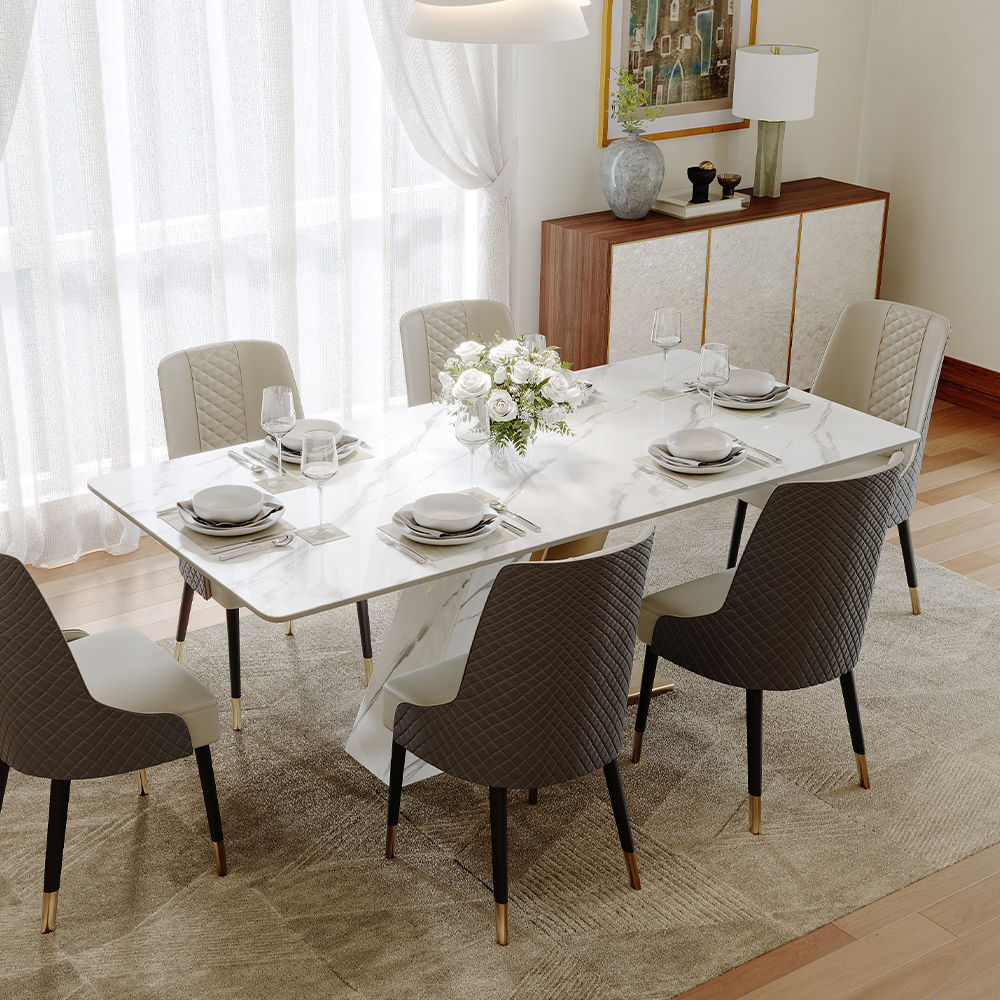 Modern Minimalist Glossy White Sintered Stone Dining Tables