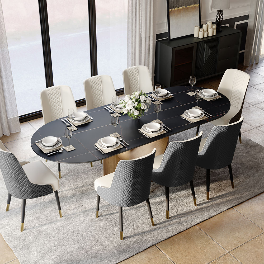 Partly Assemble Black Sintered Stone Dining Tables