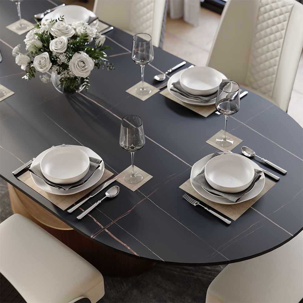 Oval Black Sintered Stone Dining Tables