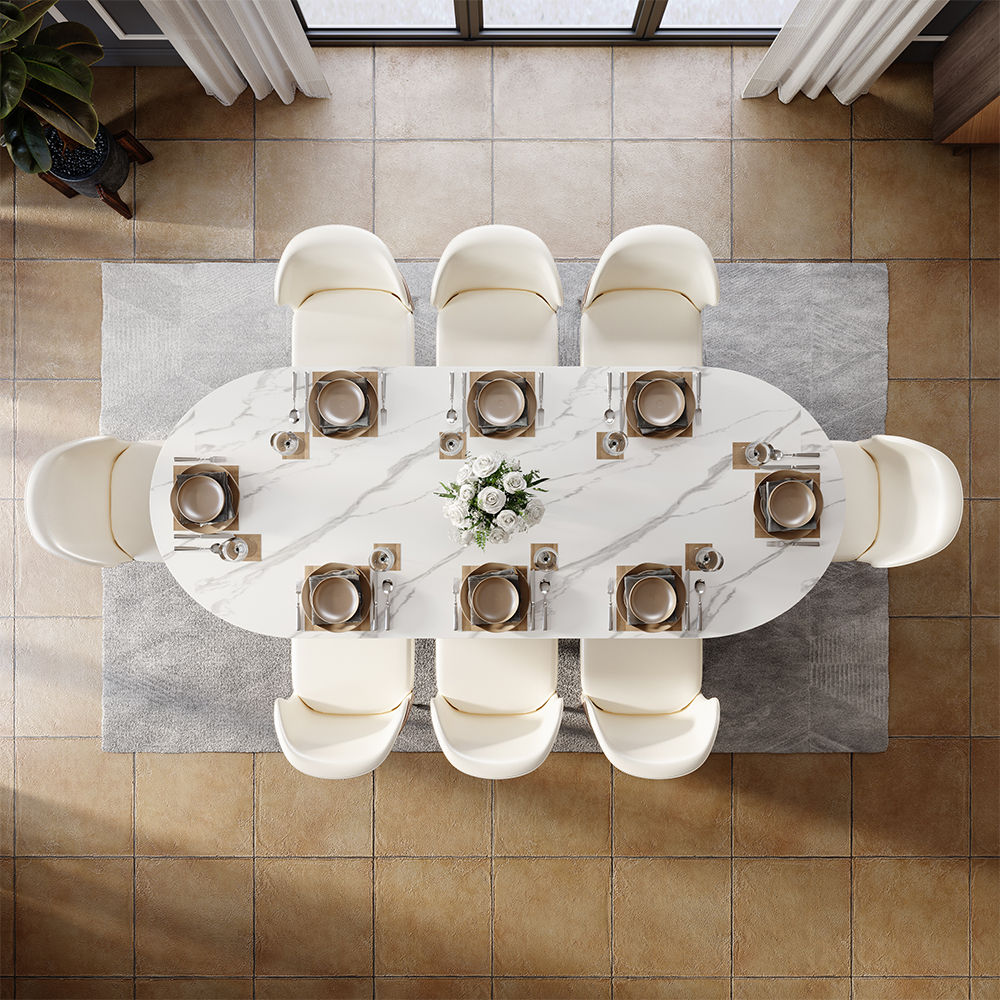 for 8 White Sintered Stone Dining Tables