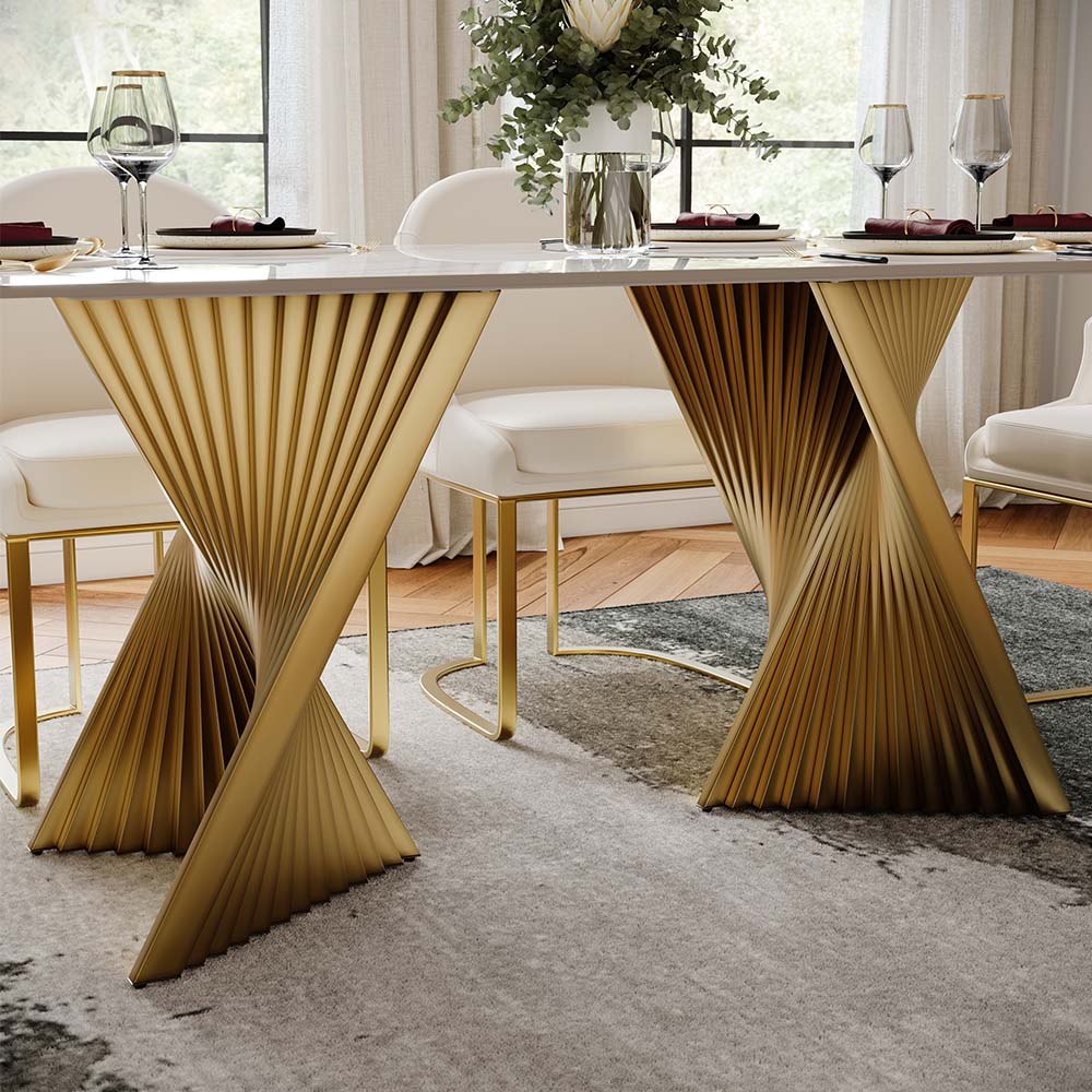 Partly Assemble White Sintered Stone Dining Tables