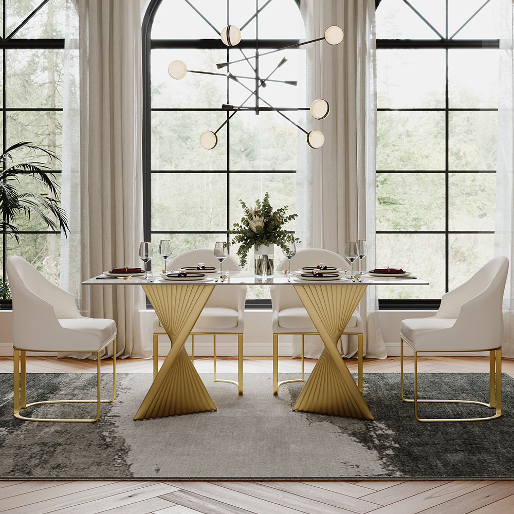 Sintered Stone White Glossy Sintered Stone Dining Tables