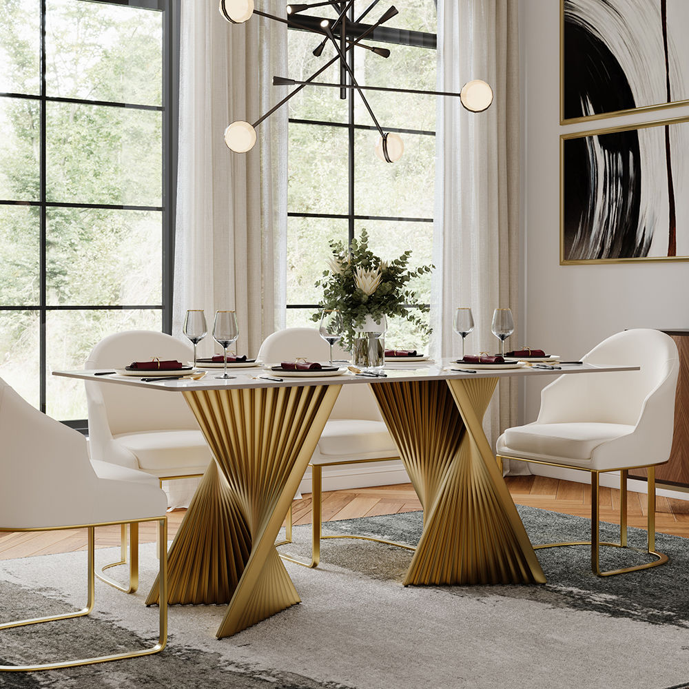 Modern White Glossy Sintered Stone Dining Tables