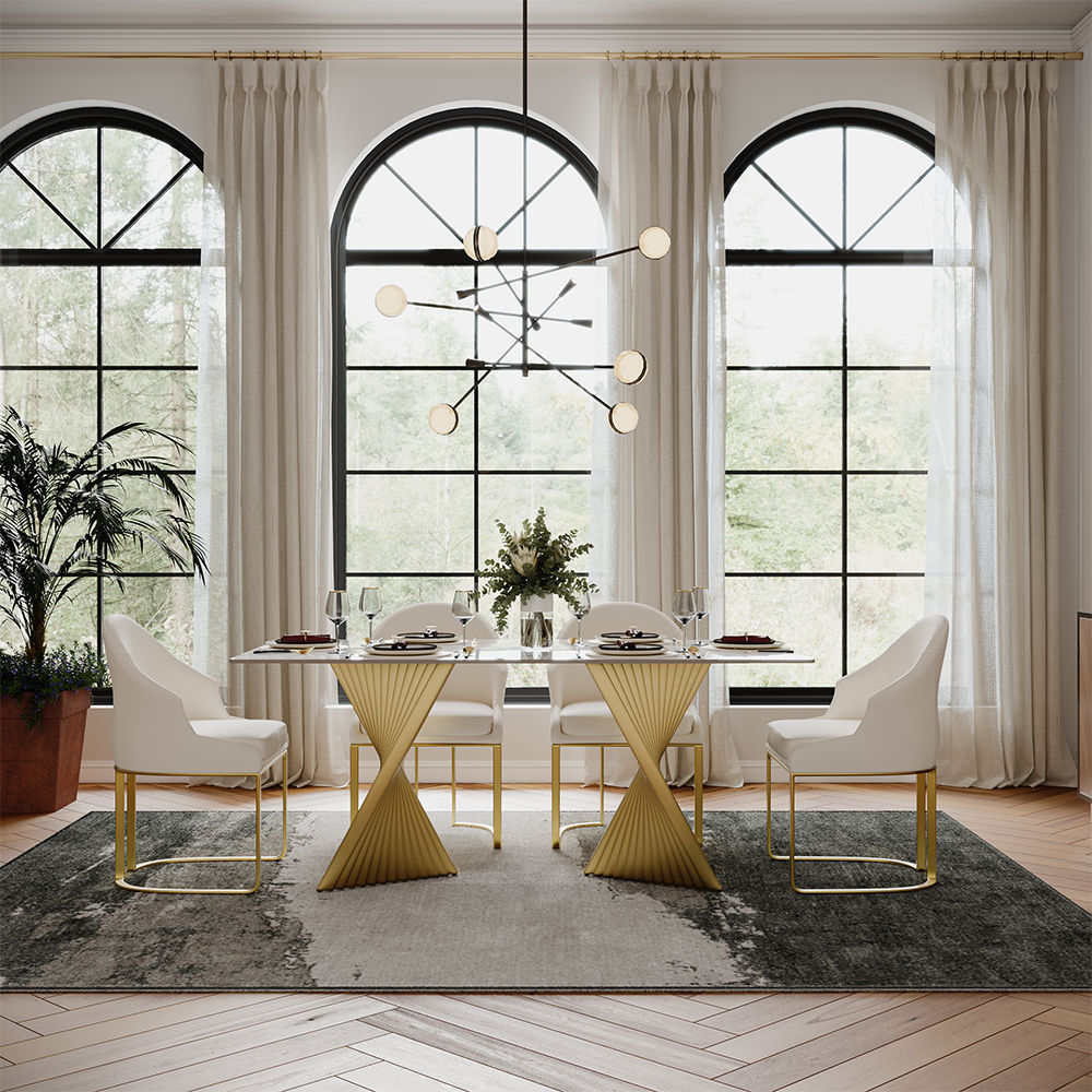 Partly Assemble White Glossy Sintered Stone Dining Tables