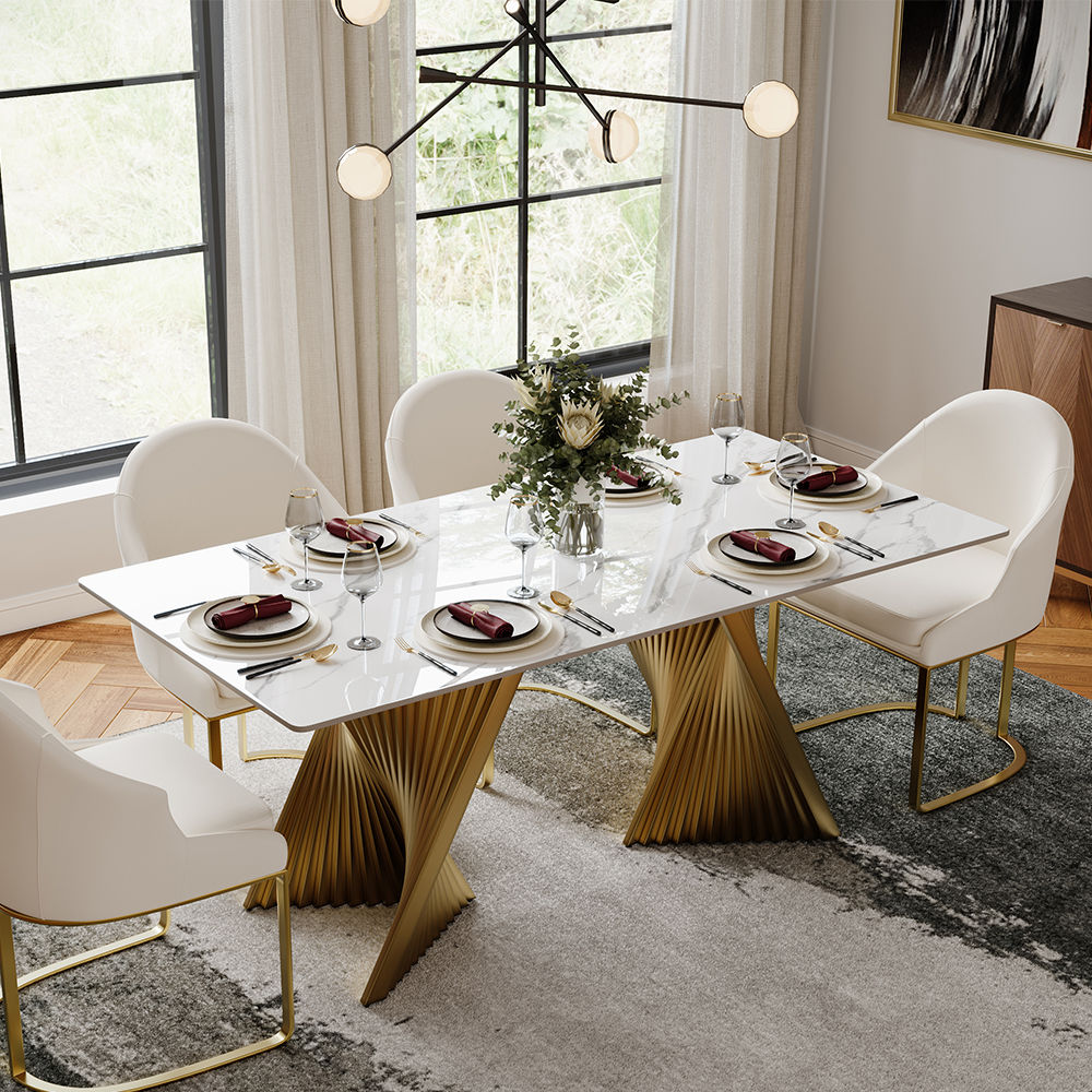 Rectangular White Glossy Sintered Stone Dining Tables