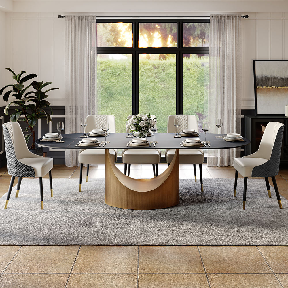 Partly Assemble Black Sintered Stone Dining Tables