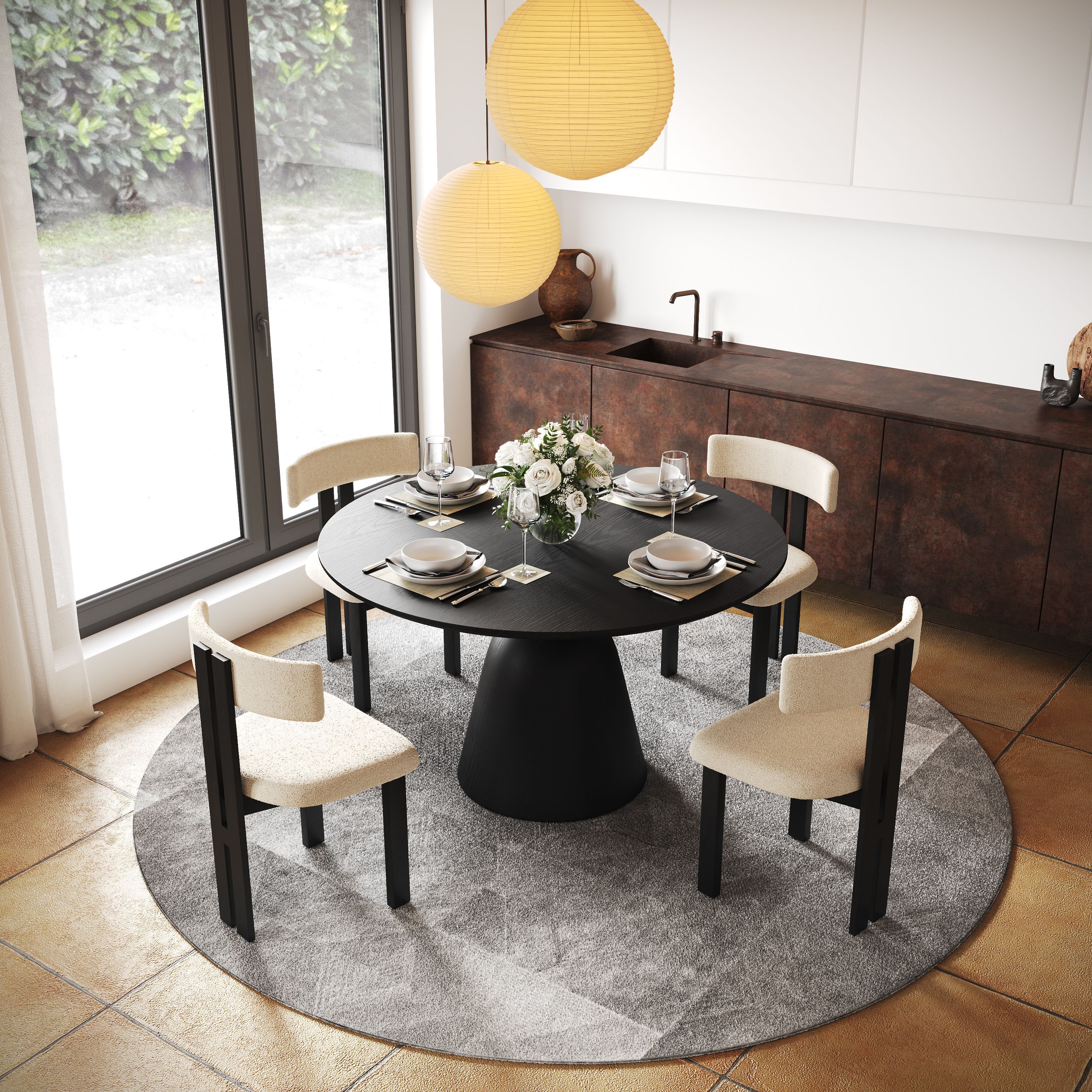 Modern Minimalist Black Plywood Dining Tables