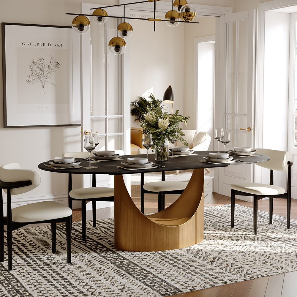 Partly Assemble Black Sintered Stone Dining Tables