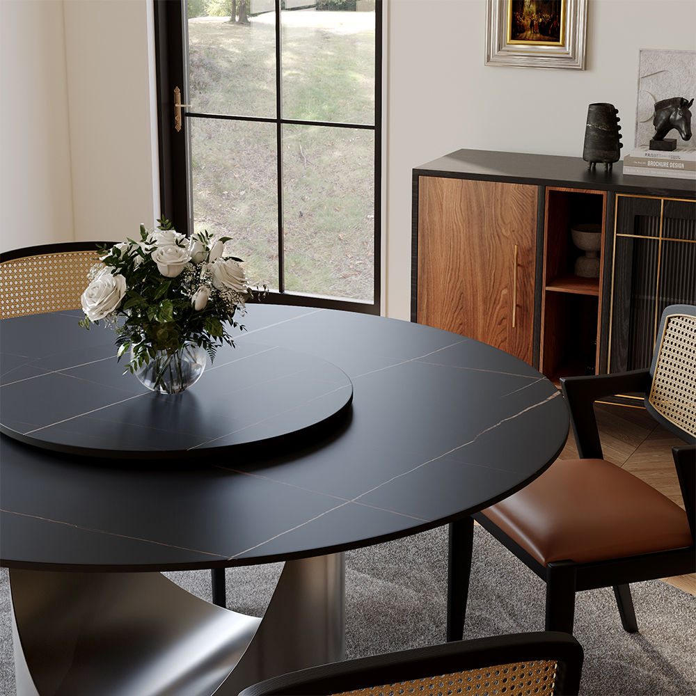 Round Black&Gray Sintered Stone Dining Tables