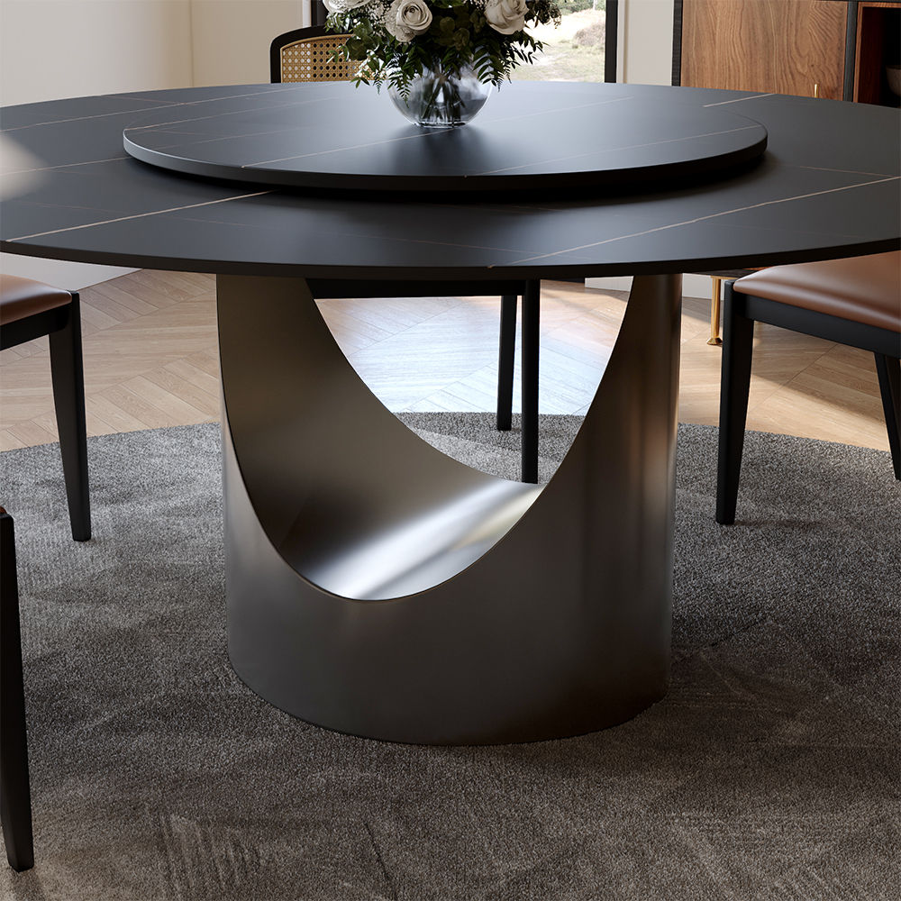 Metal Base Black&Gray Sintered Stone Dining Tables