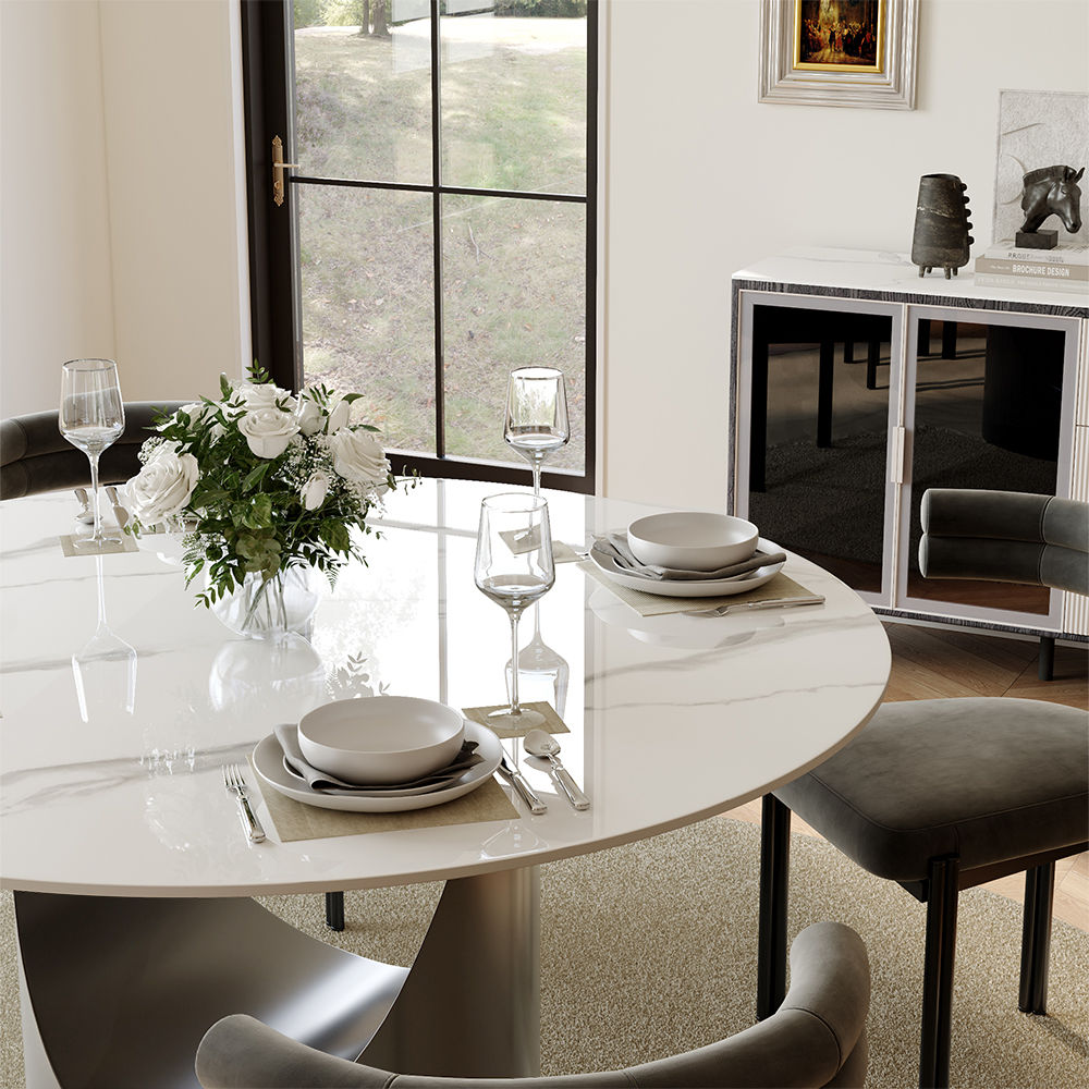 Partly Assemble White & Gray Sintered Stone Dining Tables