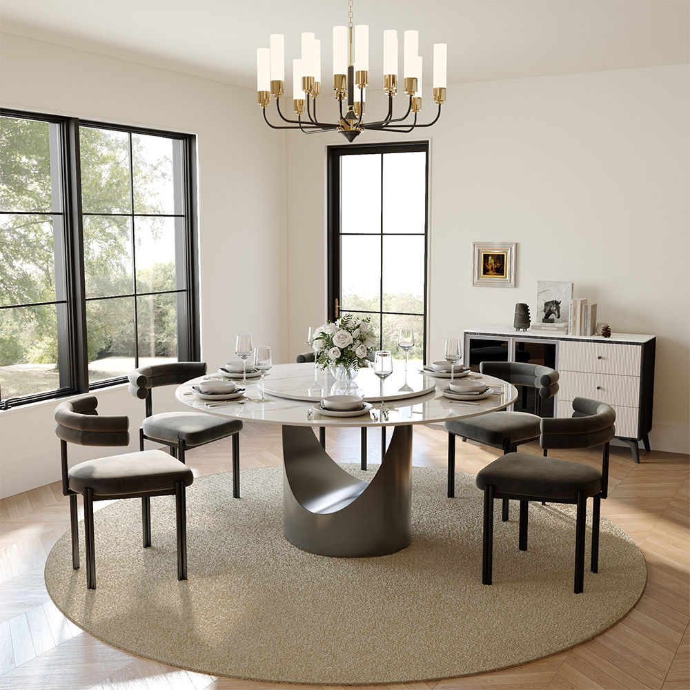 Metal Base White & Gray Sintered Stone Dining Tables