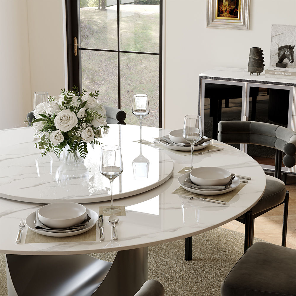 Partly Assemble White & Gray Sintered Stone Dining Tables