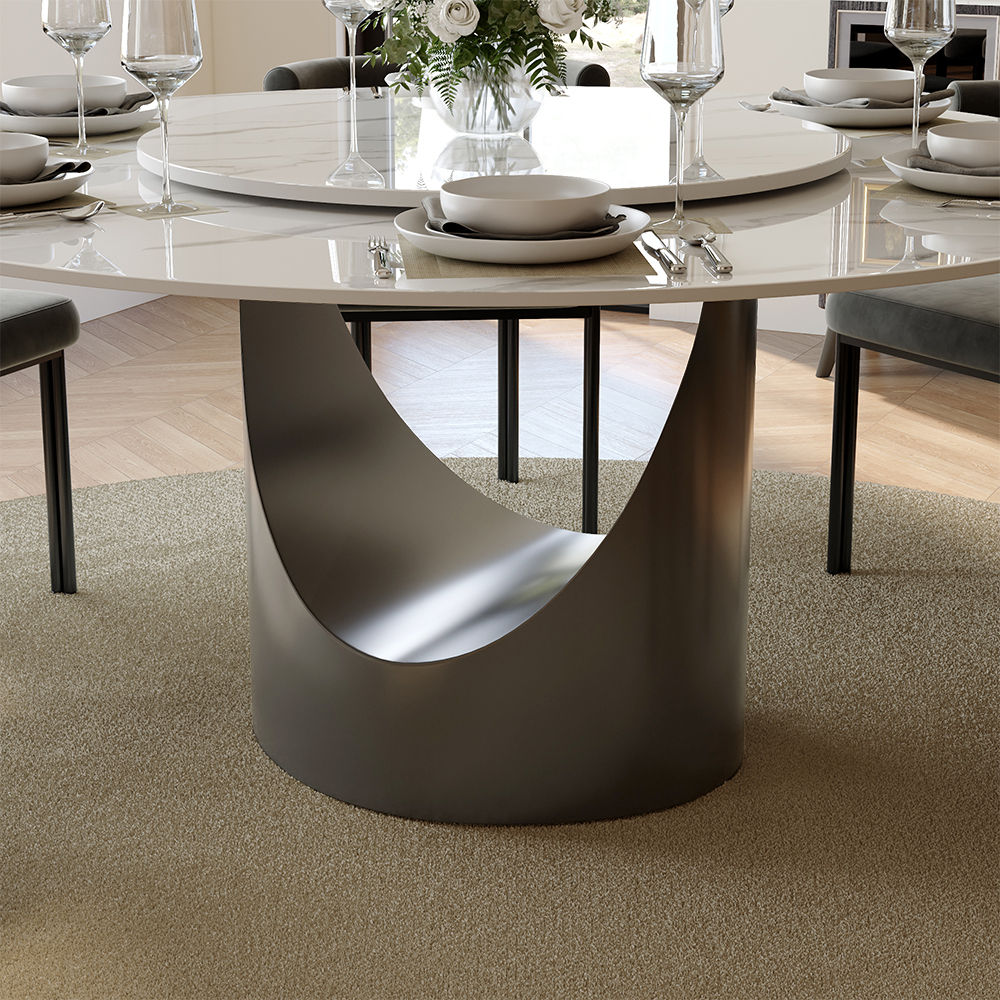 Modern Minimalist White & Gray Sintered Stone Dining Tables