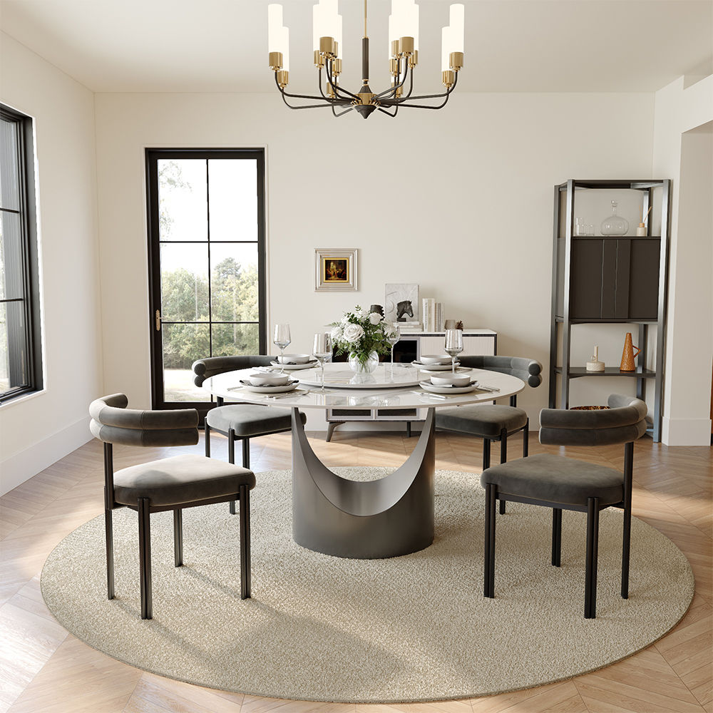Partly Assemble White & Gray Sintered Stone Dining Tables