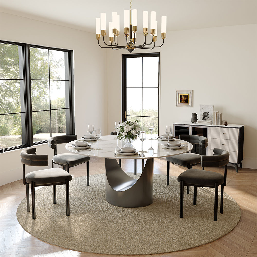Round White & Gray Sintered Stone Dining Tables