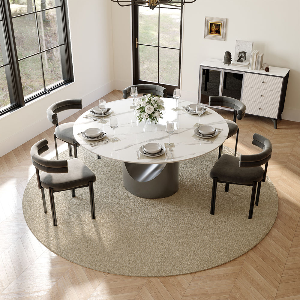 Modern Minimalist White & Gray Sintered Stone Dining Tables