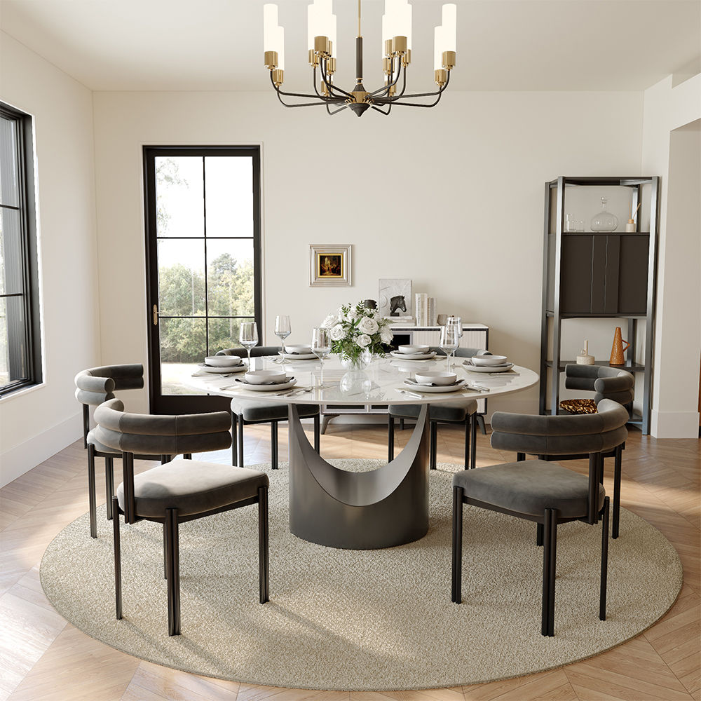 Metal Base White & Gray Sintered Stone Dining Tables