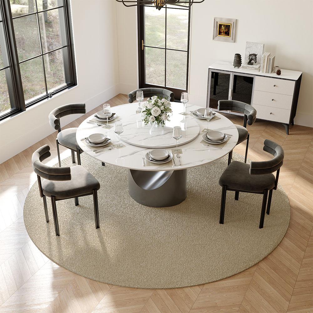Partly Assemble White & Gray Sintered Stone Dining Tables