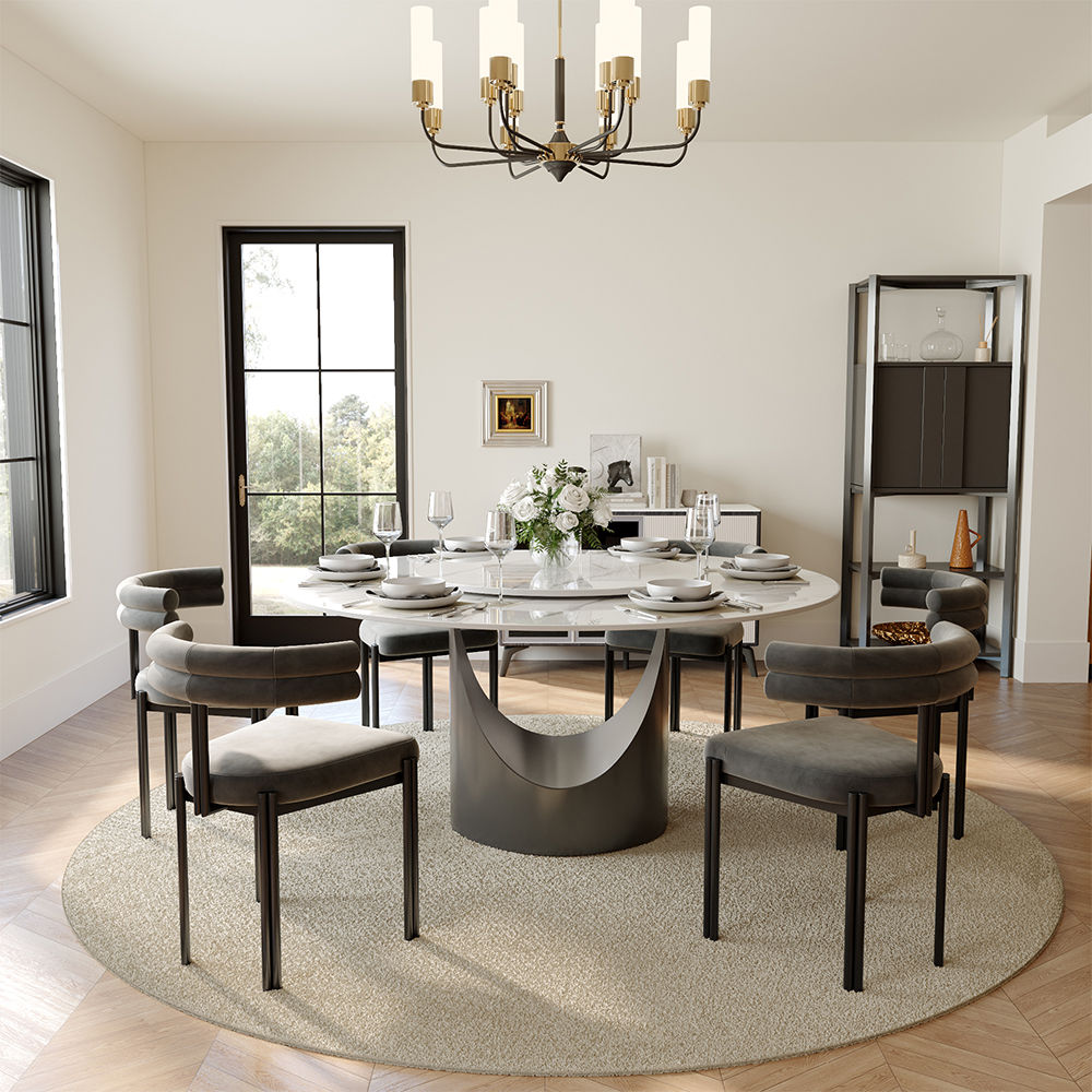 for 4 White & Gray Sintered Stone Dining Tables