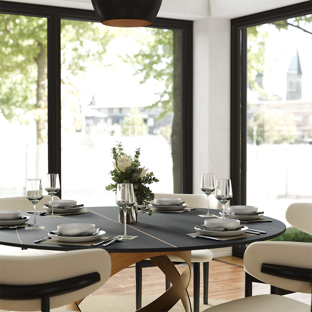 without Lazy Susan Matte Black Matte Sintered Stone Dining Tables