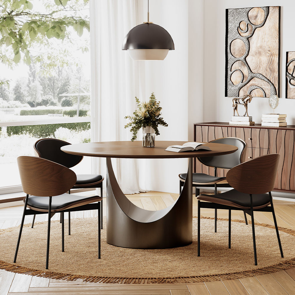 Mid Century Modern Walnut Color & Dark Gray MDF Dining Tables