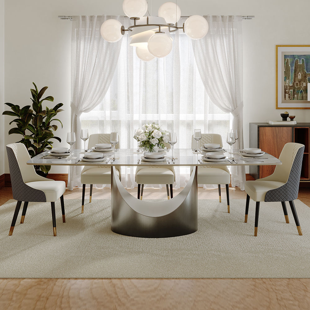 Modern Minimalist Light Gray Sintered Stone Dining Tables