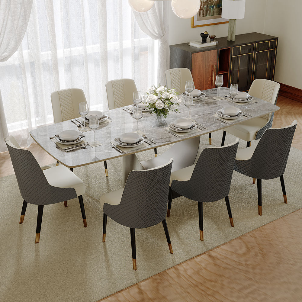 Rectangular Light Gray Sintered Stone Dining Tables