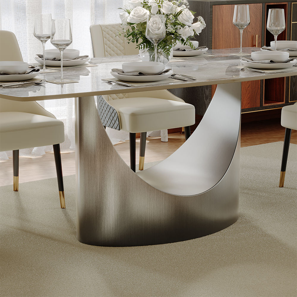 Rectangular Light Gray Sintered Stone Dining Tables