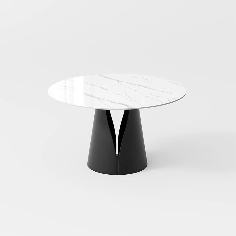 Round Glossy White Sintered Stone Dining Tables