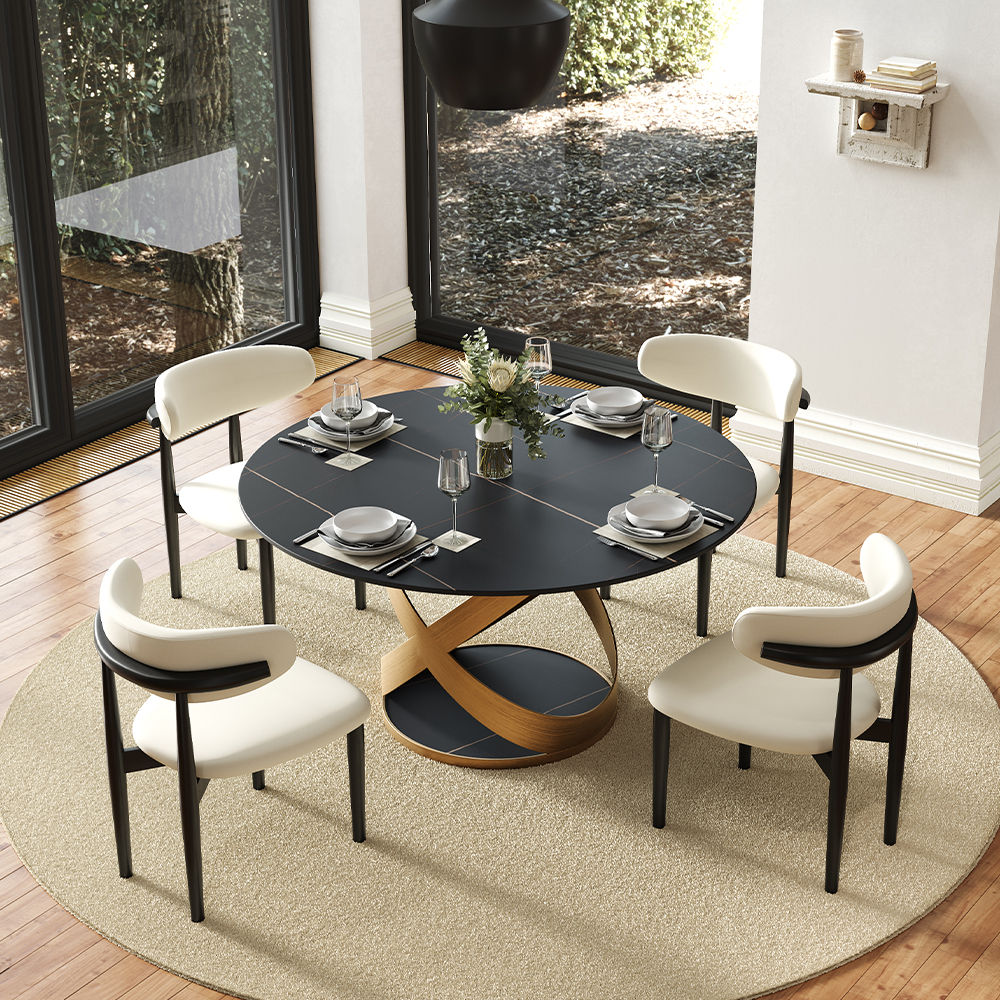 with Lazy Susan Black & Bronze Sintered Stone Dining Tables