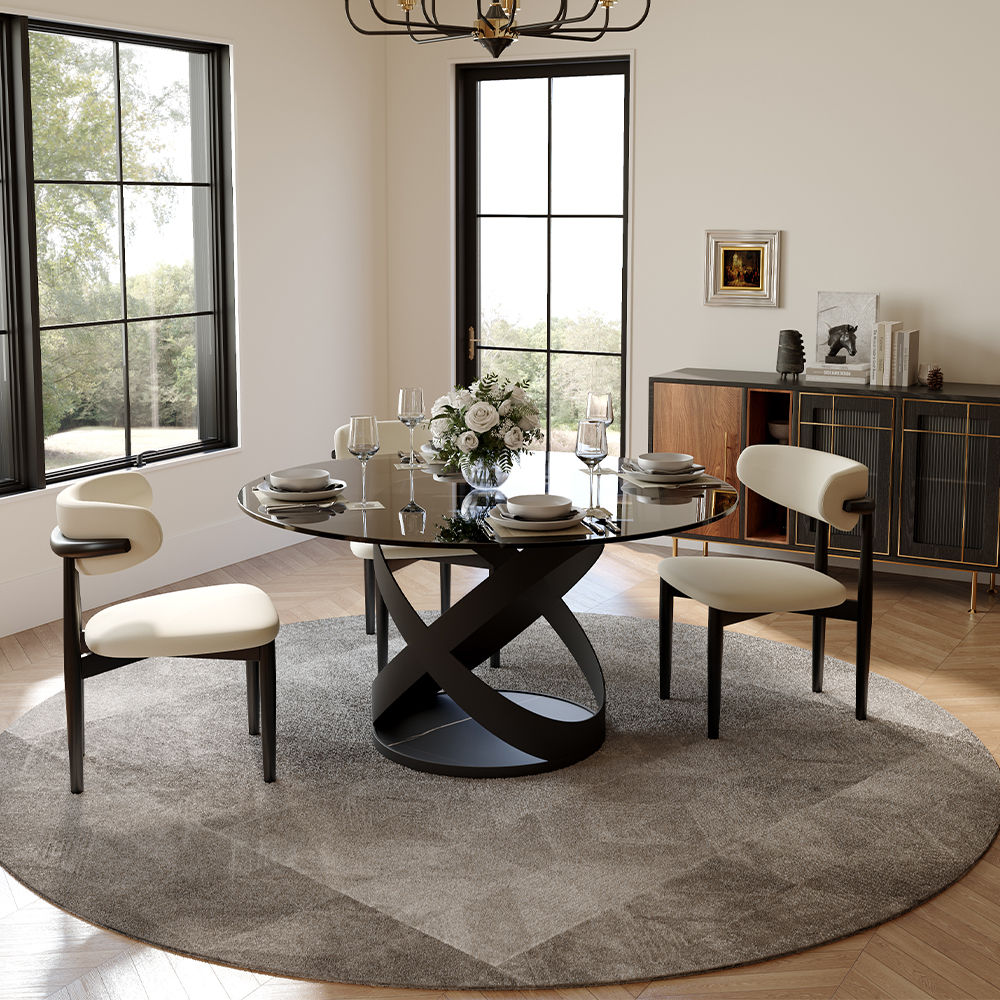 Partly Assemble Gray Tempered Glass Dining Tables
