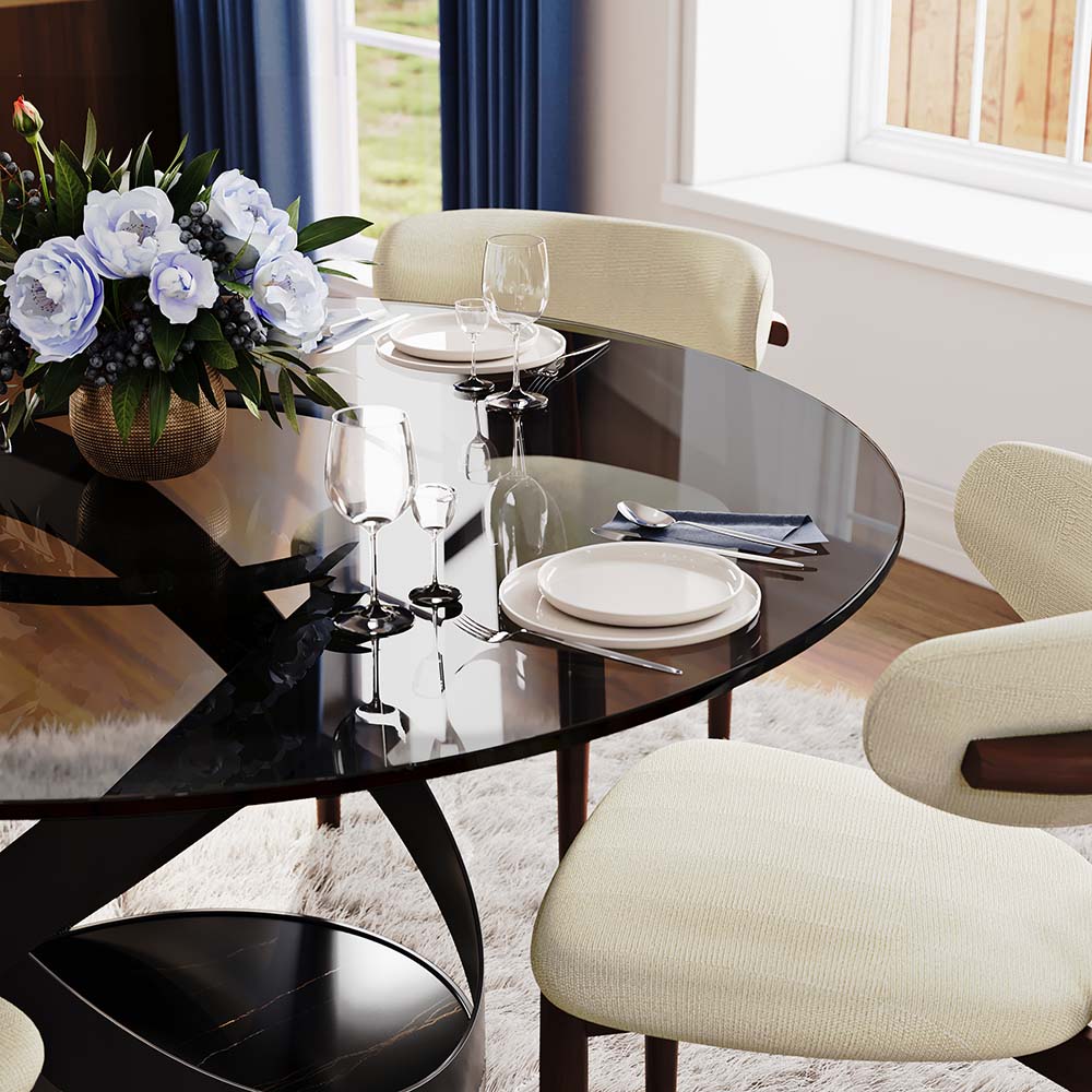 Round Gray Tempered Glass Dining Tables